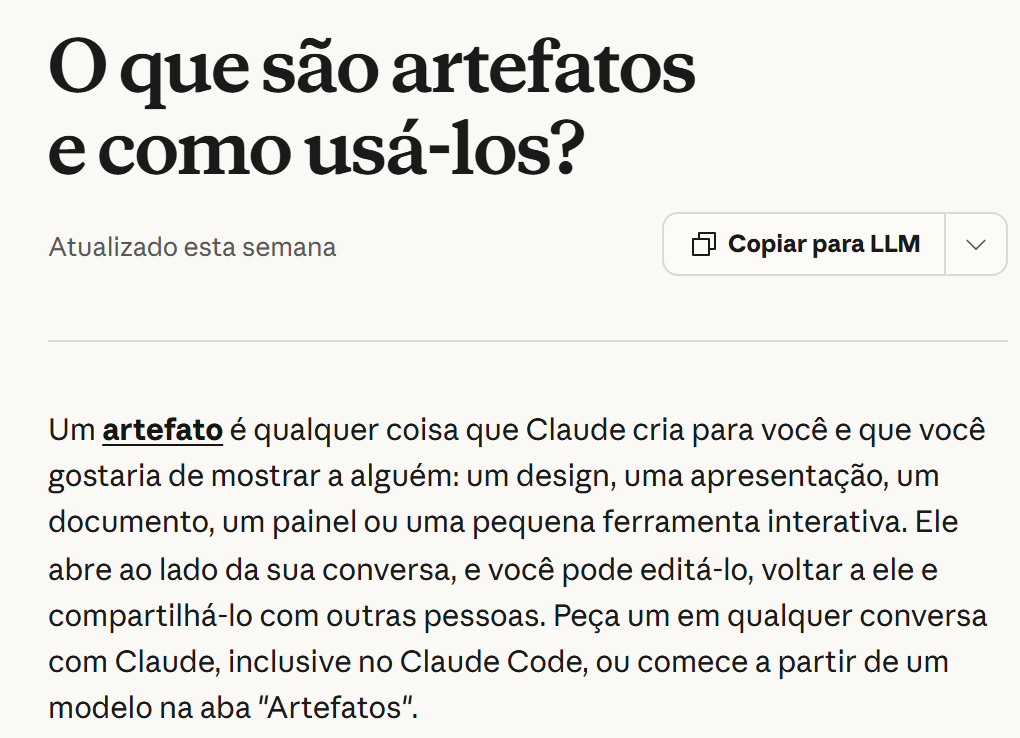 Central de ajuda do Claude: O que são artefatos e como usá-los?