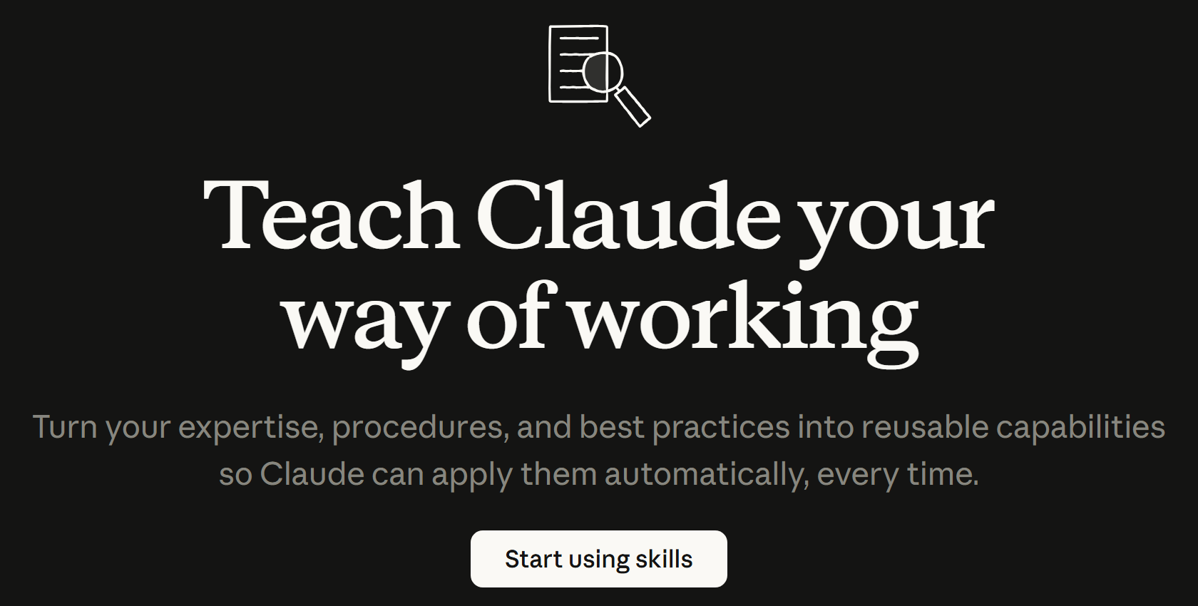 Página oficial de Skills: Teach Claude your way of working